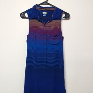 Kavu Serape Stripe Button Up Tank Dress Tunic Top, Size XS